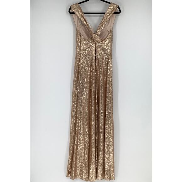 NEW! Dessy Collection Size 14 Mermaid Maxi Sequin Dress Rose Gold $285 MSRP J2-1 - Picture 4 of 10